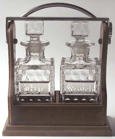 American Clear (Stem 2056) Rye & Scotch Decanters with Wood Carrier