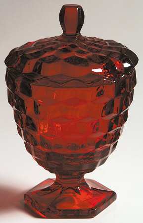 American Clear (Stem 2056) Ruby Hex Footed Candy Dish with Lid
