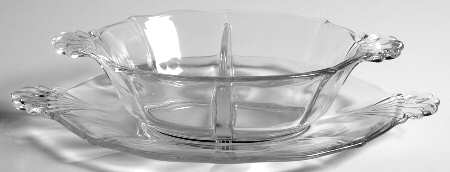 Baroque Clear Divided Hdl. Mayonnaise Bowl & Tray(Baroque Shape)