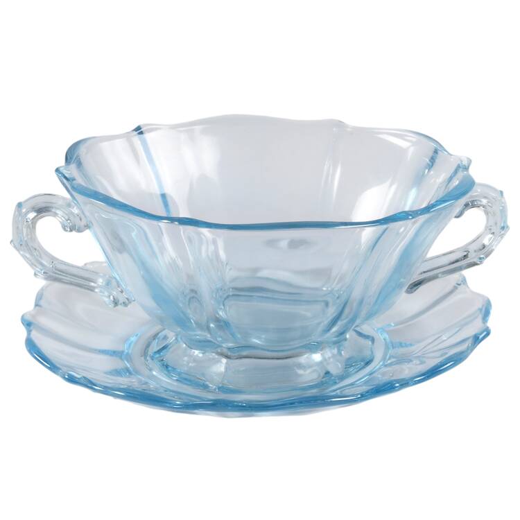 Baroque Blue Cream Soup & Saucer Set (Baroque Shape)