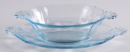 Baroque Blue Sauce Boat & Tray (Baroque Shape)