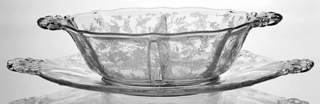 Chintz (Etched) Divided Hdl. Mayonnaise Bowl & Tray(Baroque Shape)