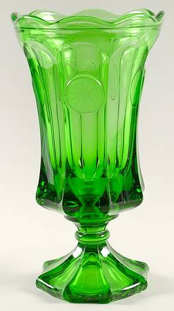 Coin Glass Emerald Green (Older, Stem 1372) Footed Urn No Lid