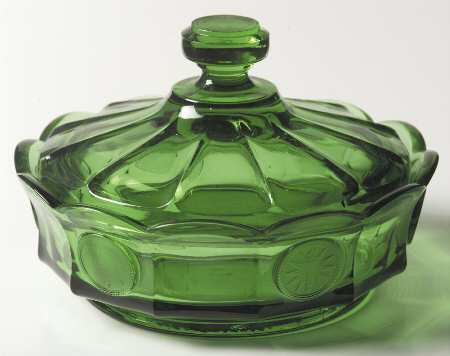 Coin Glass Emerald Green (Older, Stem 1372) Candy Box & Lid