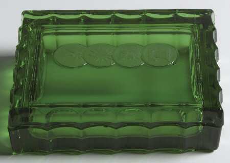 Coin Glass Emerald Green (Older, Stem 1372) Cigarette Box & Lid
