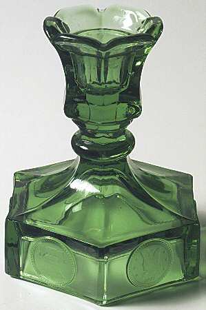 Coin Glass Emerald Green (Older, Stem 1372) Single Light Candlestick