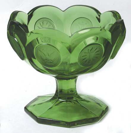Coin Glass Emerald Green (Older, Stem 1372) Open Jam/Jelly