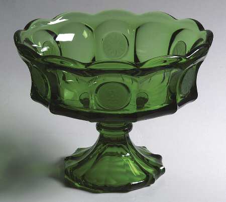 Coin Glass Emerald Green (Older, Stem 1372) Compote