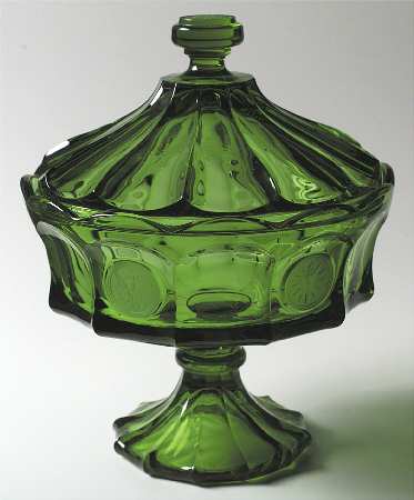 Coin Glass Emerald Green (Older, Stem 1372) Compote & Lid