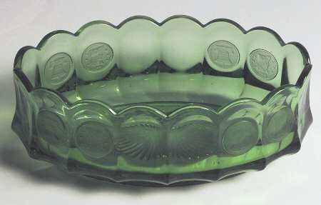 Coin Glass Emerald Green (Older, Stem 1372) 9" Oval Bowl