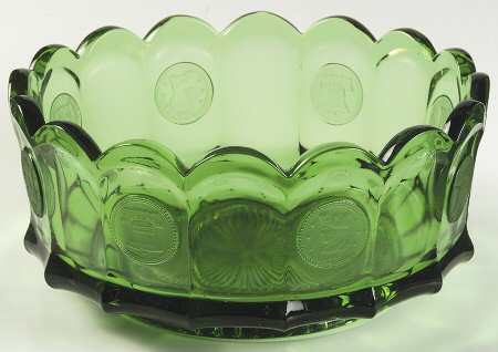 Coin Glass Emerald Green (Older, Stem 1372) 7" Round Bowl