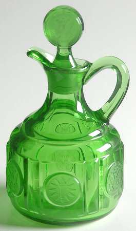 Coin Glass Emerald Green (Older, Stem 1372) Cruet & Stopper