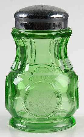 Coin Glass Emerald Green (Older, Stem 1372) Shaker with Metal Lid