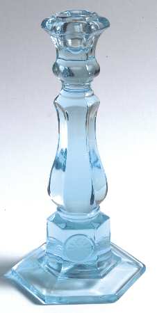 Coin Glass Light Blue (Newer) 8" Single Light Candlestick