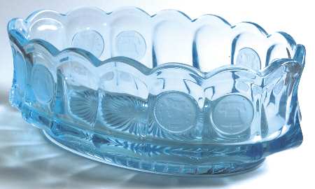 Coin Glass Light Blue (Newer) 9" Oval Bowl