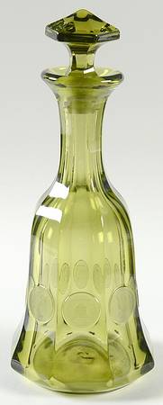 Coin Glass Olive Green Decanter & Stopper
