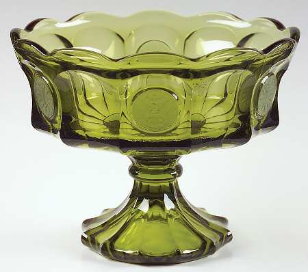 Coin Glass Olive Green Compote