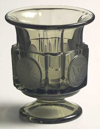 Coin Glass Olive Green Footed Cigarette Urn