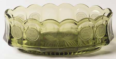Coin Glass Olive Green 9" Oval Bowl