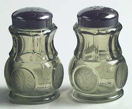 Coin Glass Olive Green Shaker Set w/Metal Lids