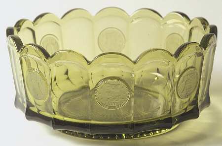 Coin Glass Olive Green 7" Round Bowl