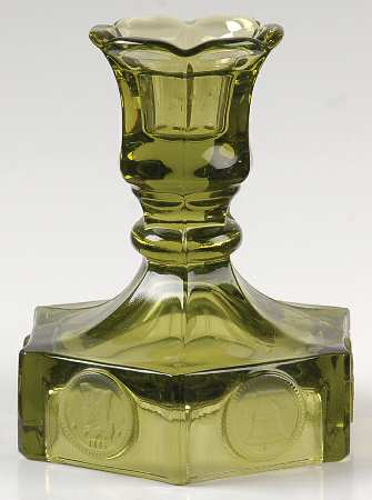 Coin Glass Olive Green Single Light Candlestick