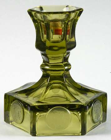 Coin Glass Olive Green Single Light Candlestick