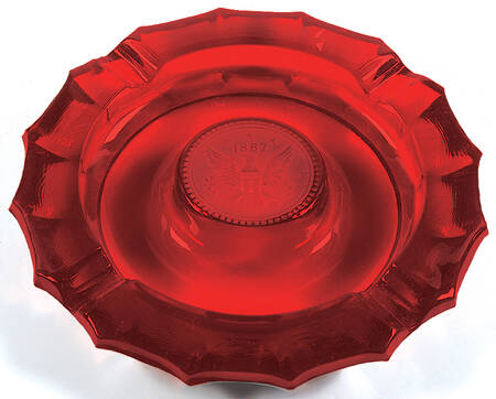 Coin Glass Ruby Ashtray with One Raised Center Coin