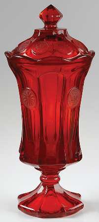 Coin Glass Ruby Footed Urn & Lid