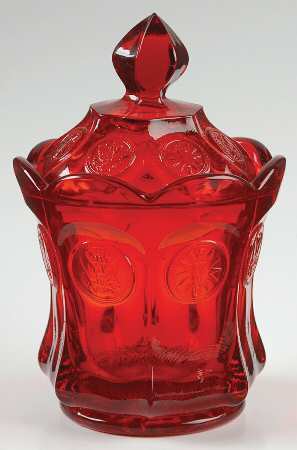 Coin Glass Ruby Candy Dish & Lid
