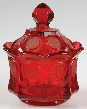 Coin Glass Ruby Bowl Has Lip, Sugar Bowl & Lid