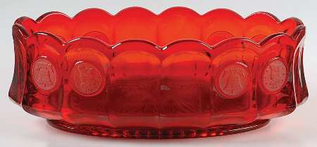 Coin Glass Ruby 9" Oval Bowl