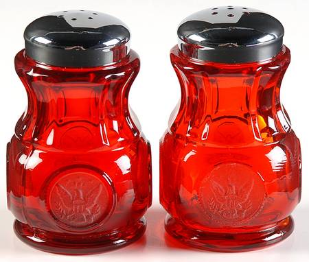 Coin Glass Ruby Shaker Set w/Metal Lids