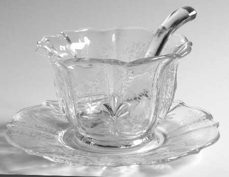 Corsage Clear Mayonnaise Bowl & Underplate w/Ladle (Baroque Shap