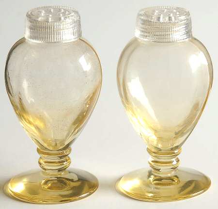 Fairfax Topaz (Yellow, Line 2375) Footed Shaker Set & Glass Lids