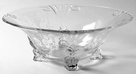Florentine Clear (Stem 6005, Etch 311) 10" 4-Toed Footed Bowl