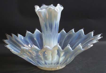 Heirloom White (Opal) Large Epergne, Oblong Bowl & 8" Vase