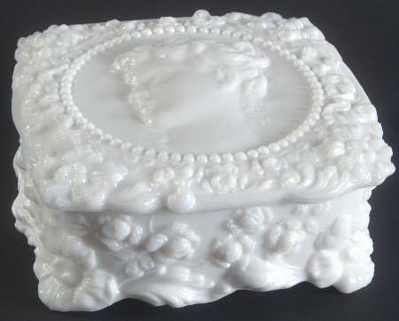 Jenny Lind Milkglass Handkerchief Box with Lid