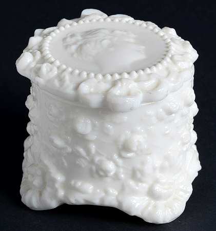 Jenny Lind Milkglass Round Puff Box with Lid