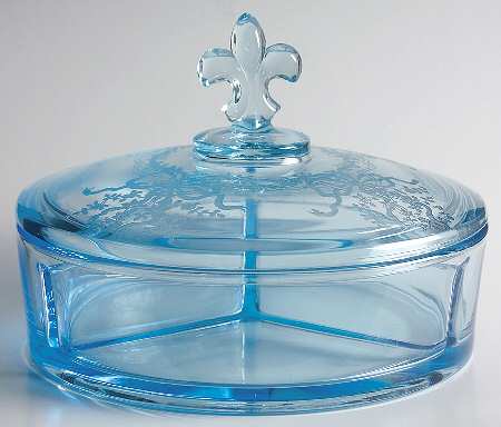 June Blue (Azure) 3-Part Candy Dish with Lid