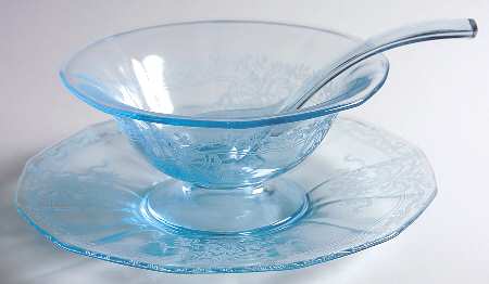 June Blue (Azure) Mayonnaise Bowl, Underplate and Ladle