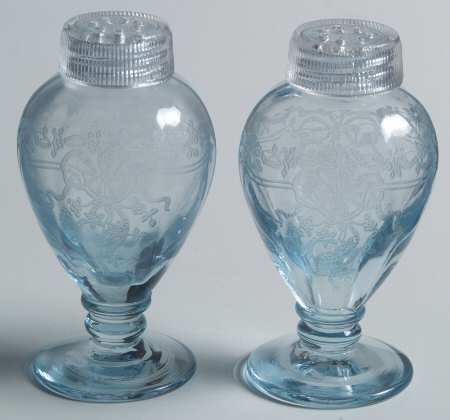 June Blue (Azure) Footed Shaker Set & Glass Lids