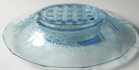 June Blue (Azure) 13" Oval Centerpiece with Flower Holder
