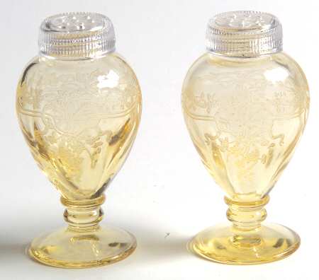 June Topaz (Yellow) Footed Shaker Set & Glass Lids