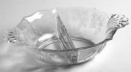 Meadow Rose Clear Divided Handled Mayonnaise Bowl (Baroque Shape)