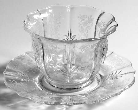 Meadow Rose Clear Mayonnaise Bowl & Underplate(Baroque Shape)