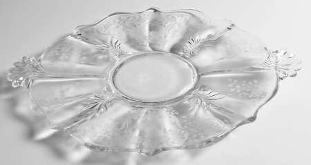 Meadow Rose Clear Handled Cake Plate (Baroque Shape)