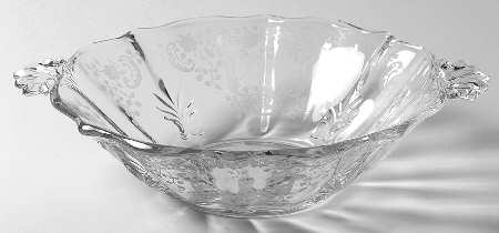 Meadow Rose Clear 10" Round Handled Bowl (Baroque Shape)