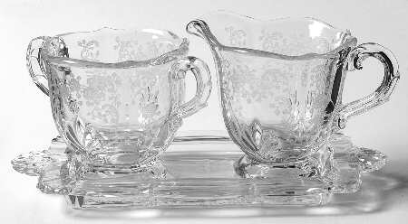 Meadow Rose Clear Baroque Individual Creamer&Sugar on Tray