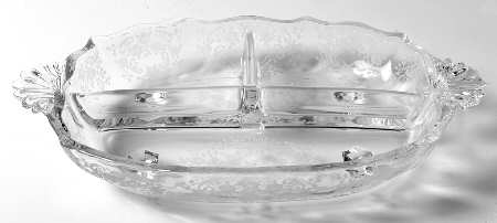 Meadow Rose Clear 3 Part Handled Relish (Baroque Shape)